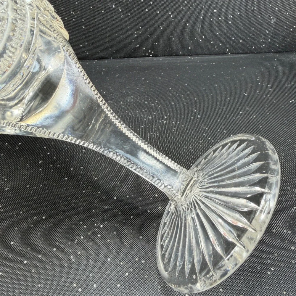 Indiana Austrian Glass Vase Antique Clear Pressed Glass Scalloped Rim 10 inch